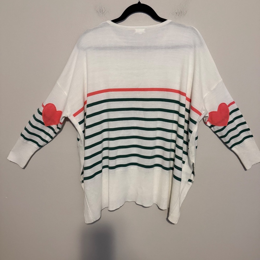 MERSEA Catalina Striped Oversized Sweater OS Heart Elbow Patch Ivory Green Coral